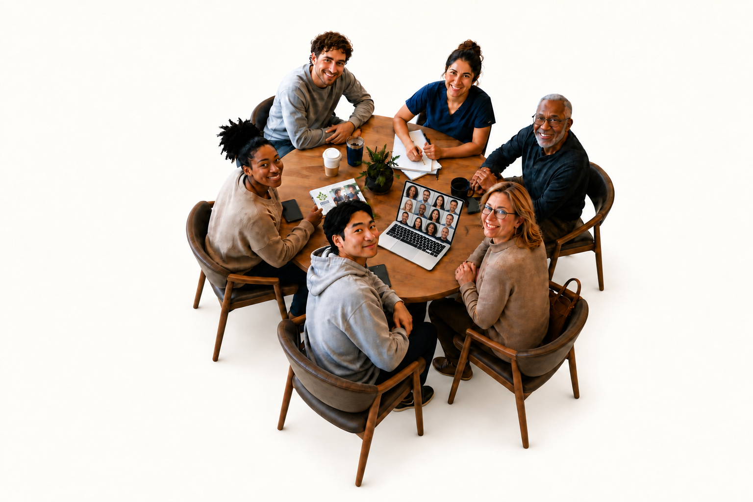 Ettle students, working professionals, and retired professionals gathered around a table
